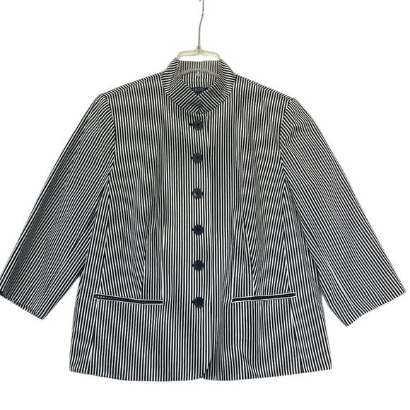 Chaps Blazer Jacket Black White Stripe Cotton Nautical Career Womens Plus 18W - Picture 2 of 7